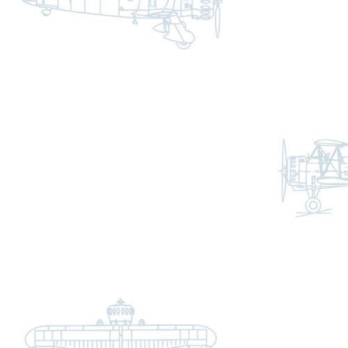 Detalle papel pintado infantil AVIONES BLANCO de Be Tip Top, diseño con avioncitos en tonos azul y fondo blanco, ideal para habitaciones de bebé o dormitorios infantiles temáticos.