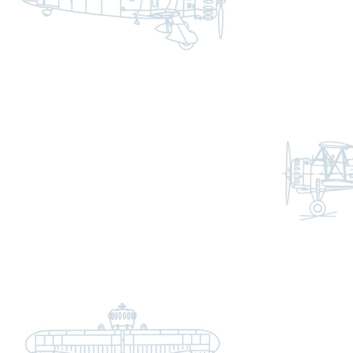 Detalle papel pintado infantil AVIONES BLANCO de Be Tip Top, diseño con avioncitos en tonos azul y fondo blanco, ideal para habitaciones de bebé o dormitorios infantiles temáticos.
