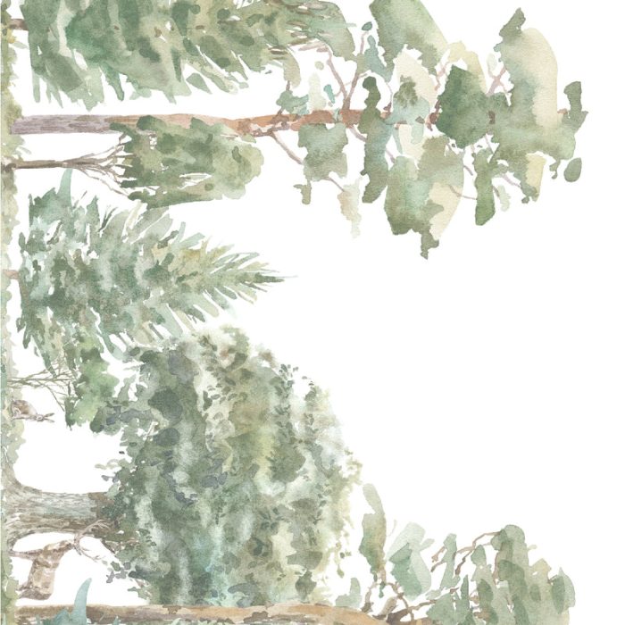 Detalle de Papel pintado CANADÁ de Be Tip Top, diseño de hojas y ramas en tonos tierra y verde, ideal para salones, recibidores, dormitorios o espacios con estilo natural y acogedor.