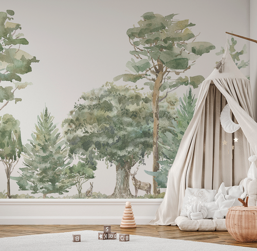 Papel pintado CANADÁ de Be Tip Top, diseño de hojas y ramas en tonos tierra y verde, ideal para salones, recibidores, dormitorios o espacios con estilo natural y acogedor.