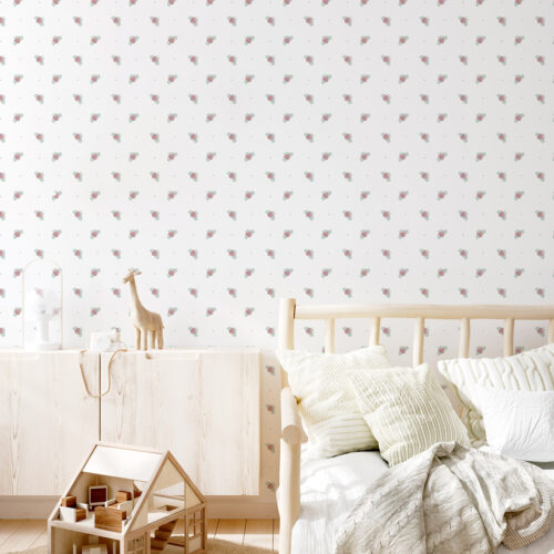 Papel pintado BAYAS NAVY de Be Tip Top, diseño botánico con ramas y bayas en tonos azul marino y blanco, ideal para habitaciones infantiles, salones elegantes o recibidores modernos.