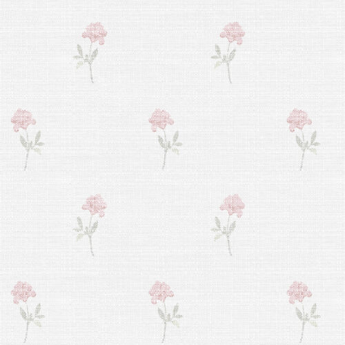 Detalle de papel pintado CLAVEL de Be Tip Top, diseño floral con claveles en tonos rosa y verde sobre fondo claro, ideal para salones, dormitorios o espacios románticos.