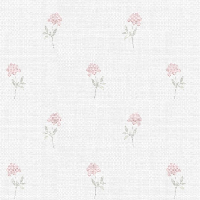 Detalle de papel pintado CLAVEL de Be Tip Top, diseño floral con claveles en tonos rosa y verde sobre fondo claro, ideal para salones, dormitorios o espacios románticos.