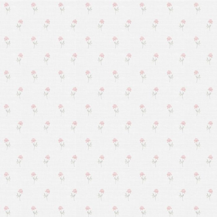 Detalle de papel pintado CLAVEL de Be Tip Top, diseño floral con claveles en tonos rosa y verde sobre fondo claro, ideal para salones, dormitorios o espacios románticos.