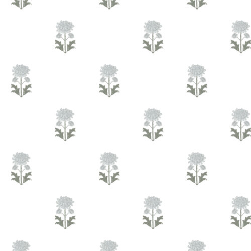 Detalle del papel pintado GADEA de Be Tip Top, motivo floral en tonos beige y verde, textura natural para ambientes cálidos y acogedores.