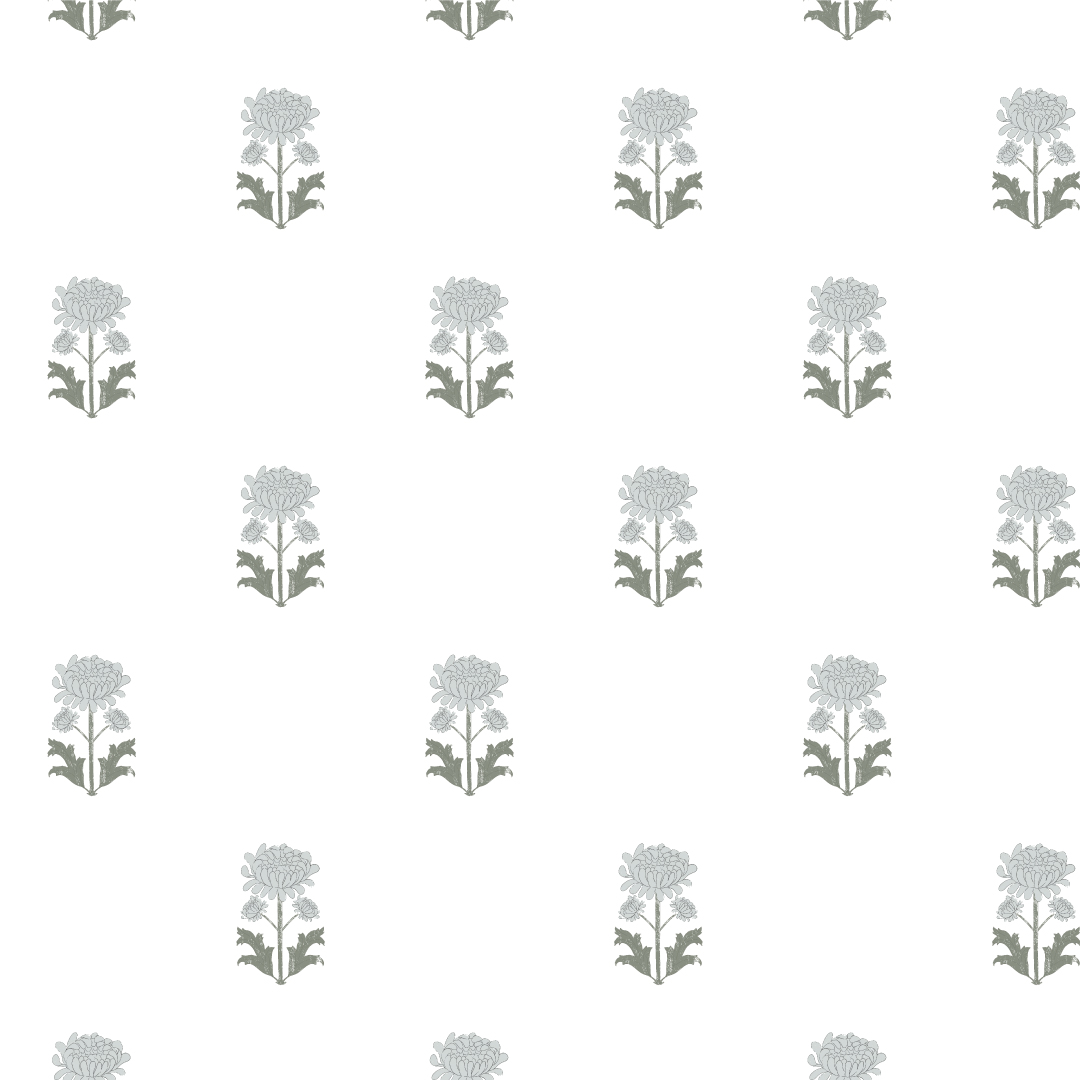 Detalle del papel pintado GADEA de Be Tip Top, motivo floral en tonos beige y verde, textura natural para ambientes cálidos y acogedores.