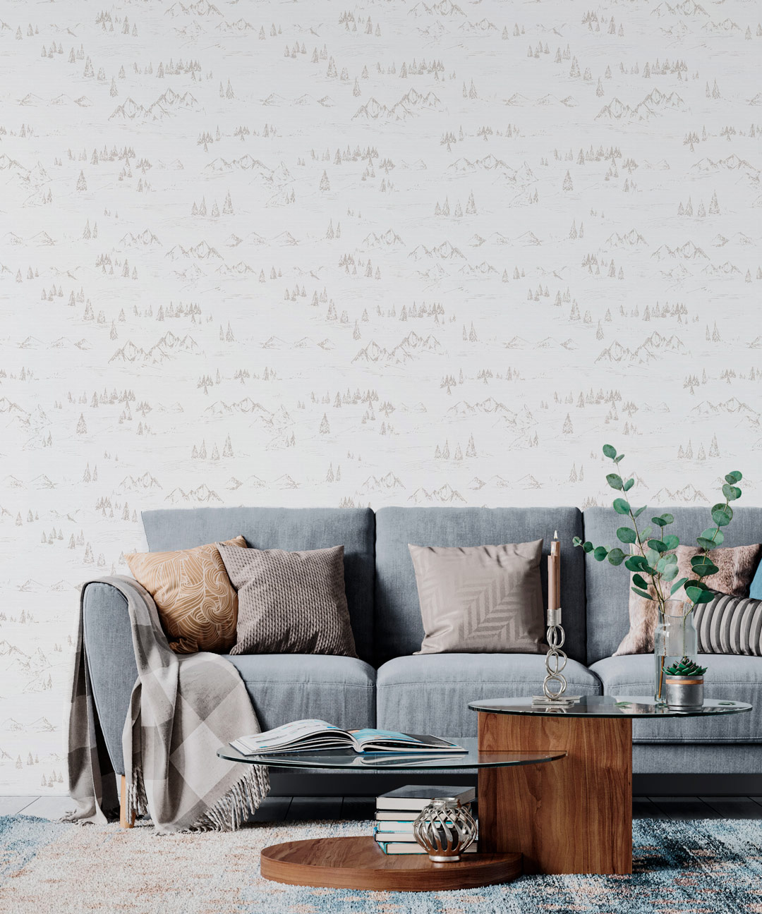 Papel pintado PIRINEOS de Be Tip Top, diseño textil en tonos neutros con textura natural, ideal para salones o dormitorios de estilo cálido y acogedor.