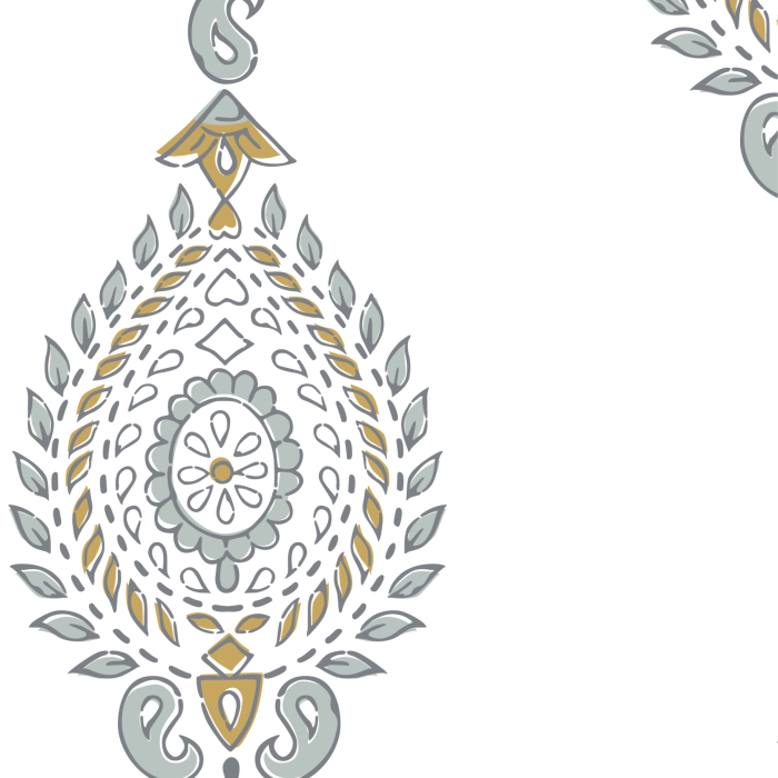 Detalle de Papel pintado PADMA AGUA de Be Tip Top, diseño floral con hojas y flores en tonos azul agua y beige, ideal para salones o dormitorios de estilo natural y relajante.