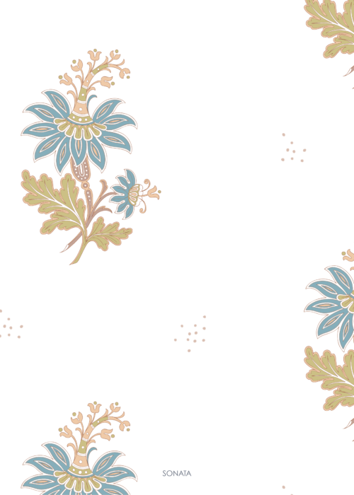 Detalle de Papel pintado SONATA de Be Tip Top, diseño floral clásico en tonos suaves con textura textil, ideal para salones elegantes, dormitorios de estilo romántico o dormitorios infantiles.